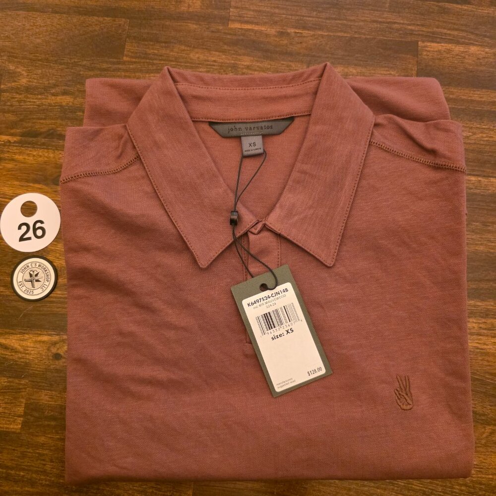 John Varvatos Polo Shirt Men's XS Mauvewood Peace Sign Logo K6497S24 NWT - Picture 14 of 14